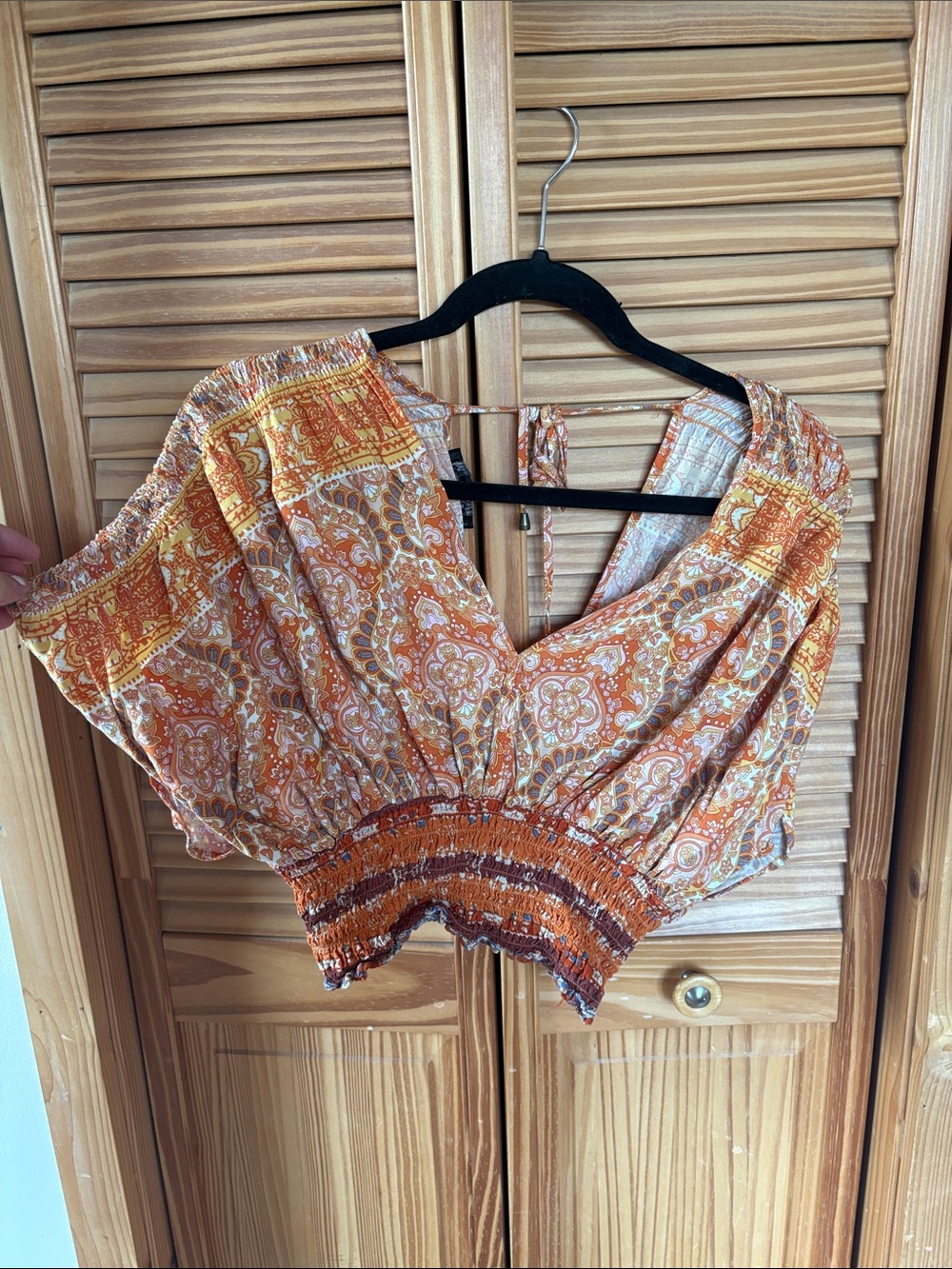 Rachel Zoe Orange Paisley Cropped Peasant Top